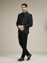 Navy blue mens embroidered velvet jodhpuri suit