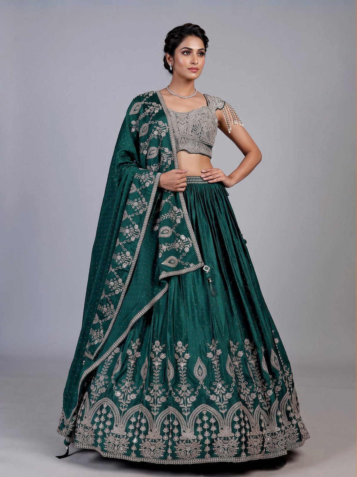 Green mughal inspired lehenga choli for women