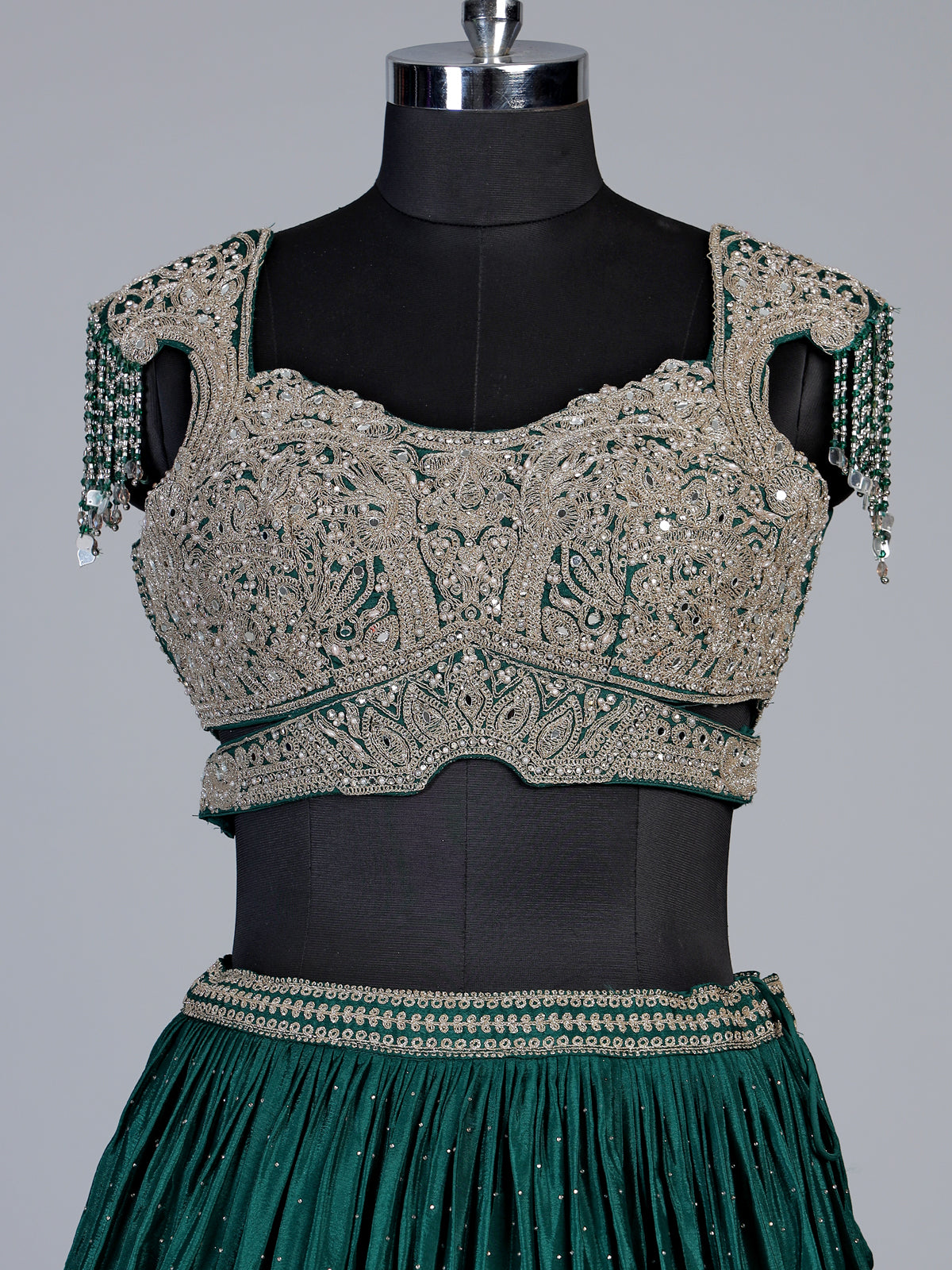 Green mughal inspired lehenga choli for women