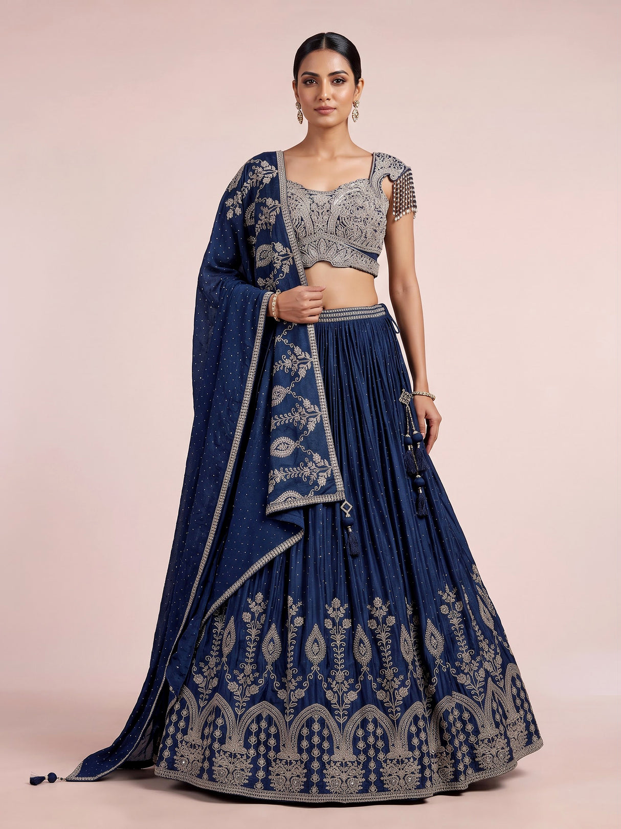 Navy blue mughal arch lehenga choli for women