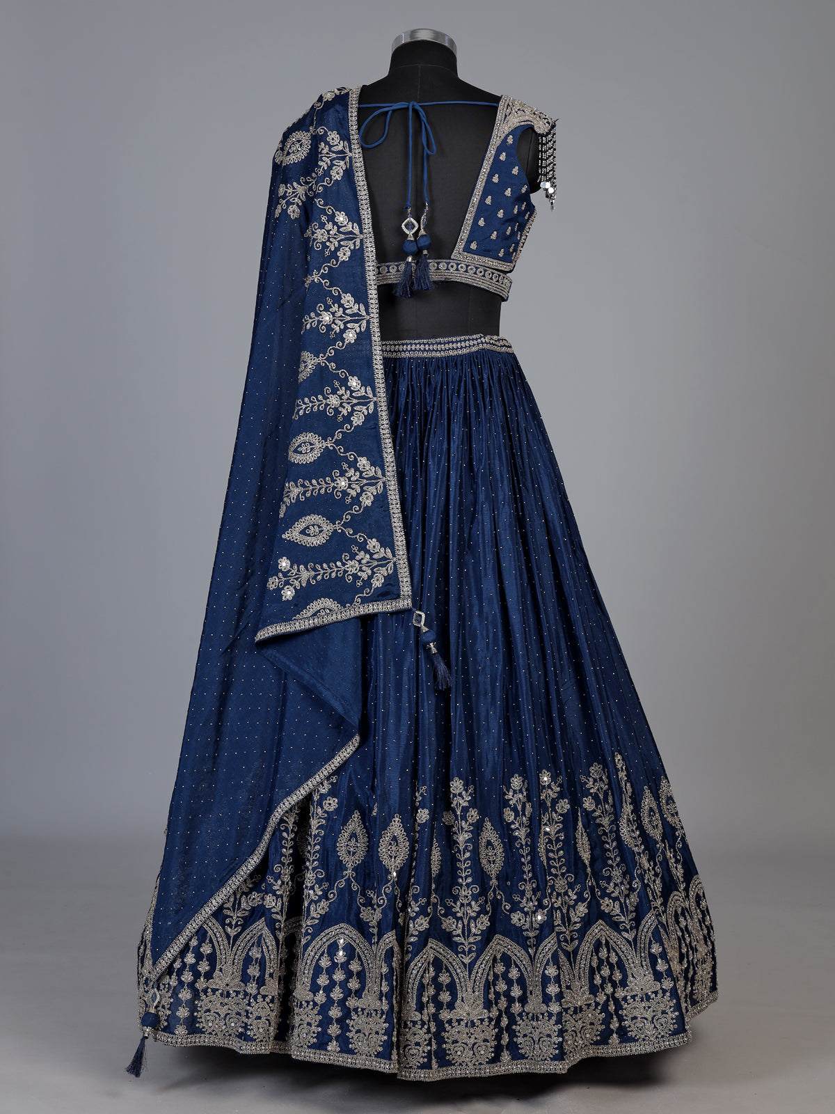 Navy blue mughal arch lehenga choli for women