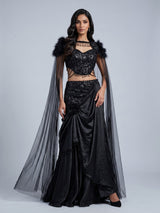 Black crystal cape lehenga choli for women