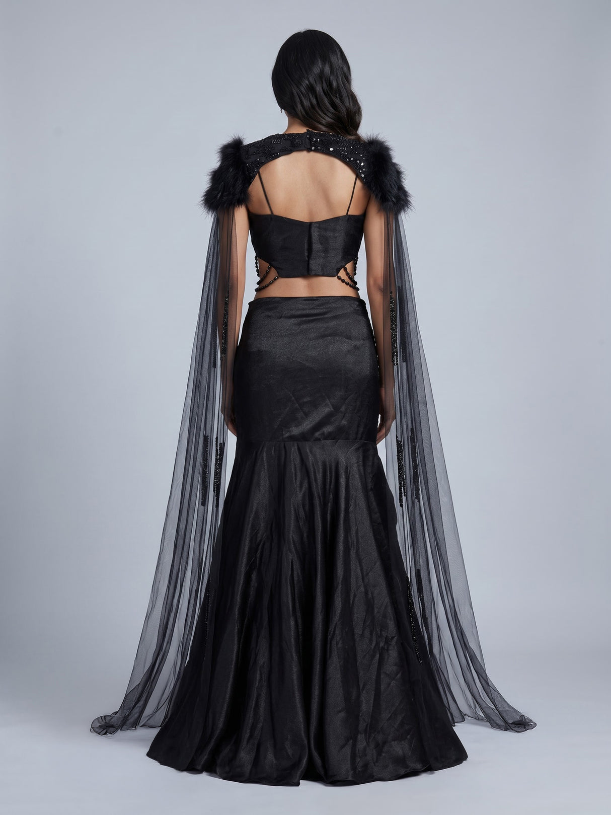 Black crystal cape lehenga choli for women