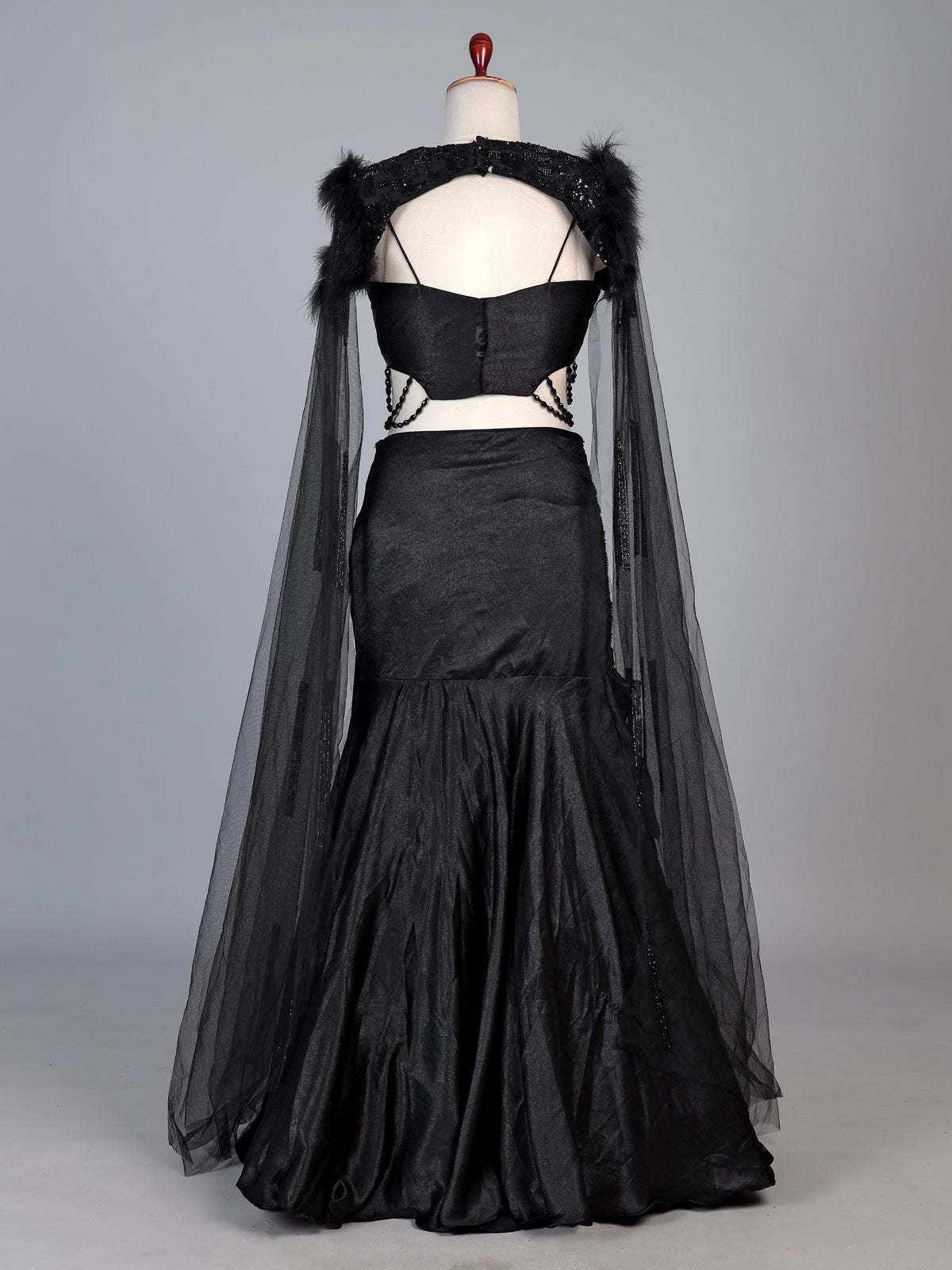 Black crystal cape lehenga choli for women