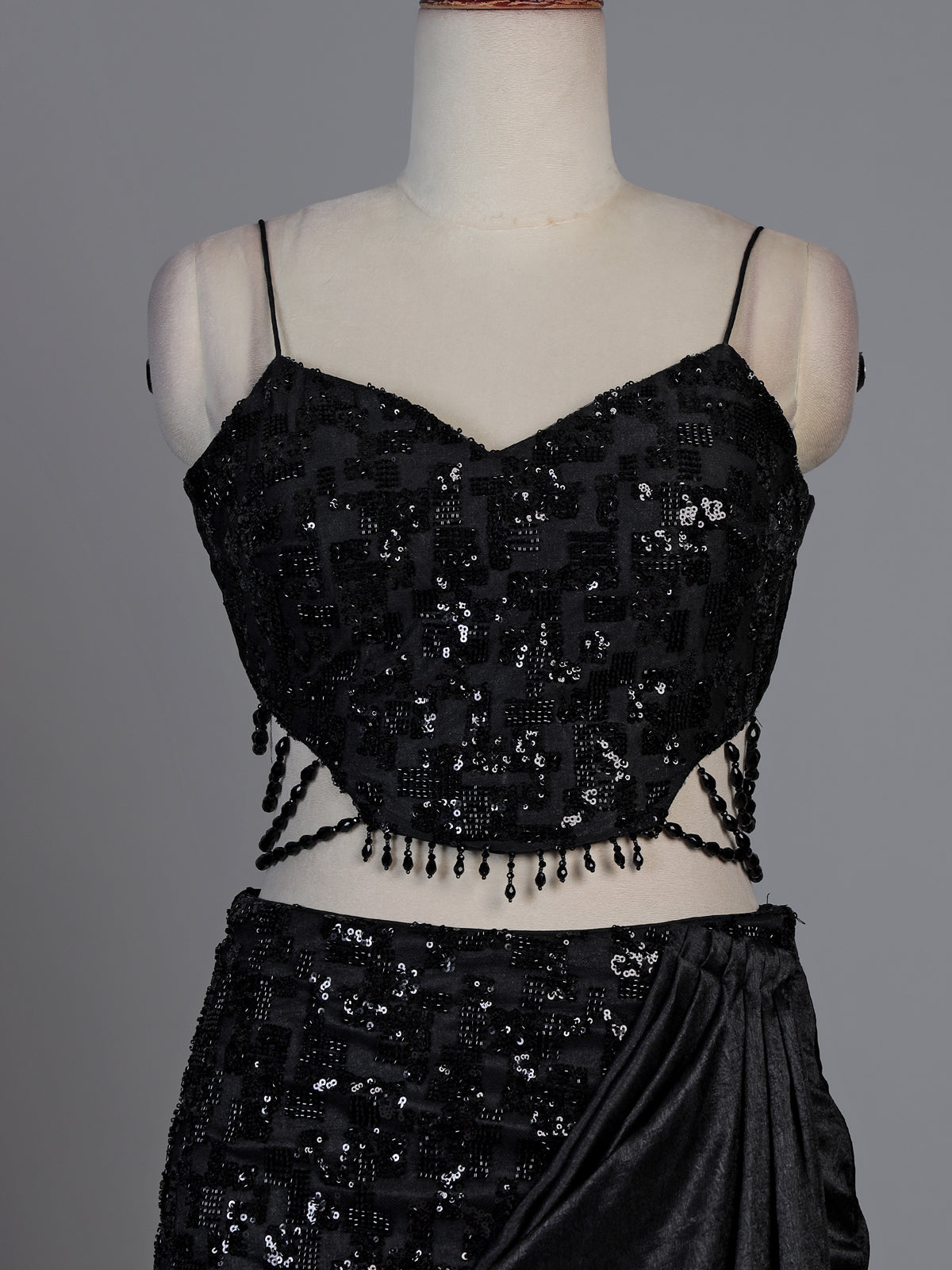 Black crystal cape lehenga choli for women