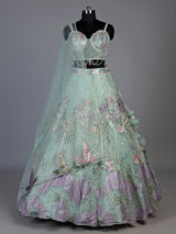 Pista green pearl embellished lehenga choli for women