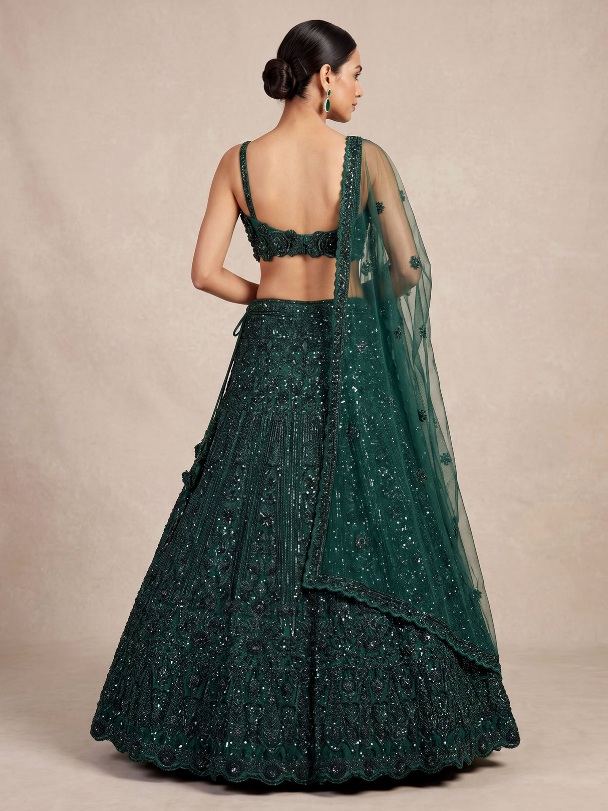Bottle green floral sequin lehenga choli for women