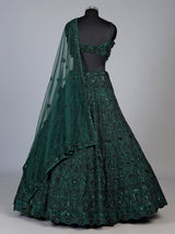 Bottle green floral sequin lehenga choli for women