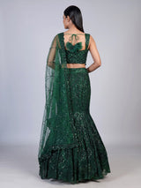 Green sweetheart tiered lehenga choli for women