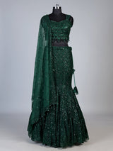 Green sweetheart tiered lehenga choli for women