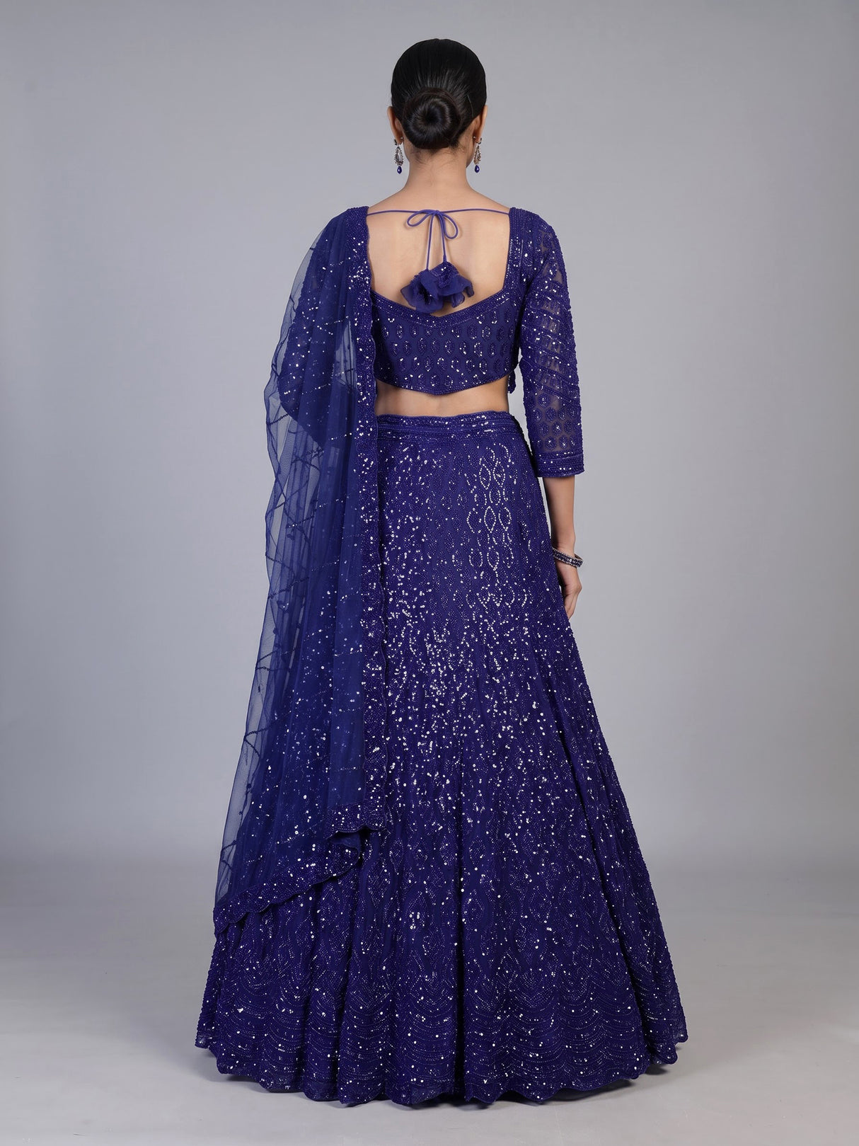 Navy blue crystal fringe designer lehenga choli for women
