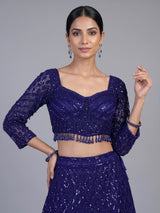 Navy blue crystal fringe designer lehenga choli for women