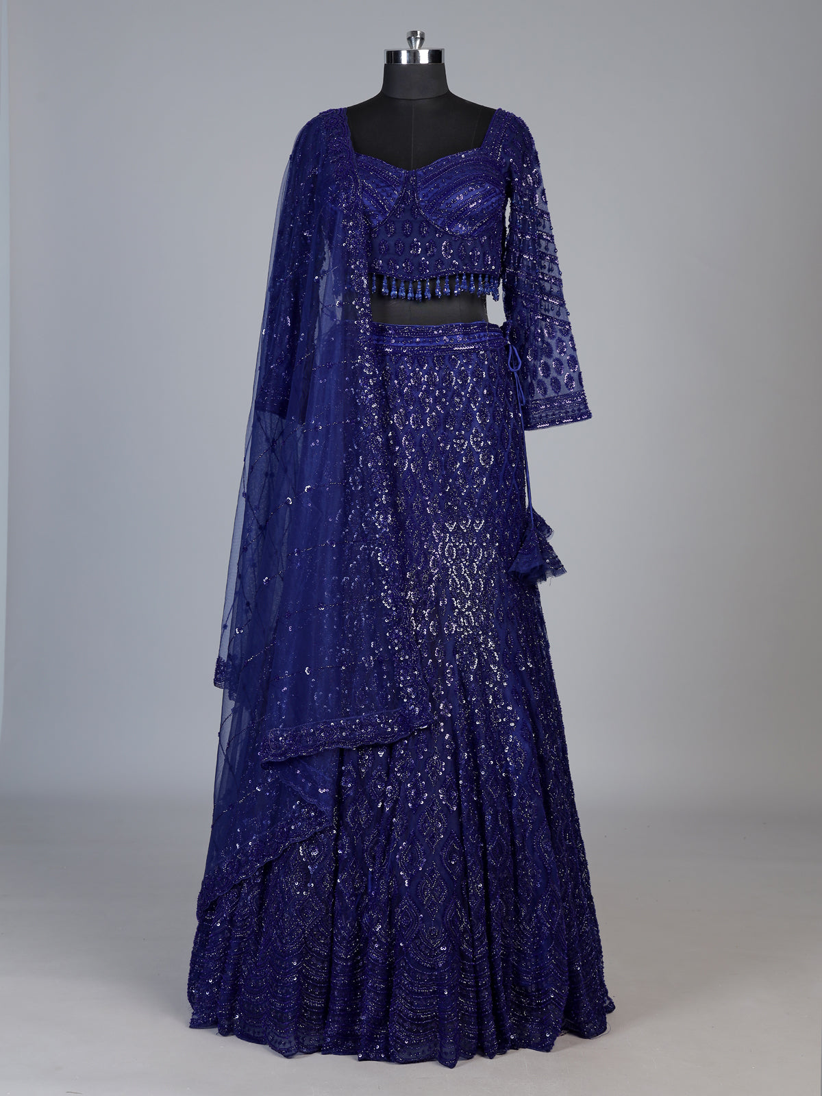 Navy blue crystal fringe designer lehenga choli for women
