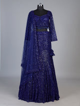 Navy blue crystal fringe designer lehenga choli for women