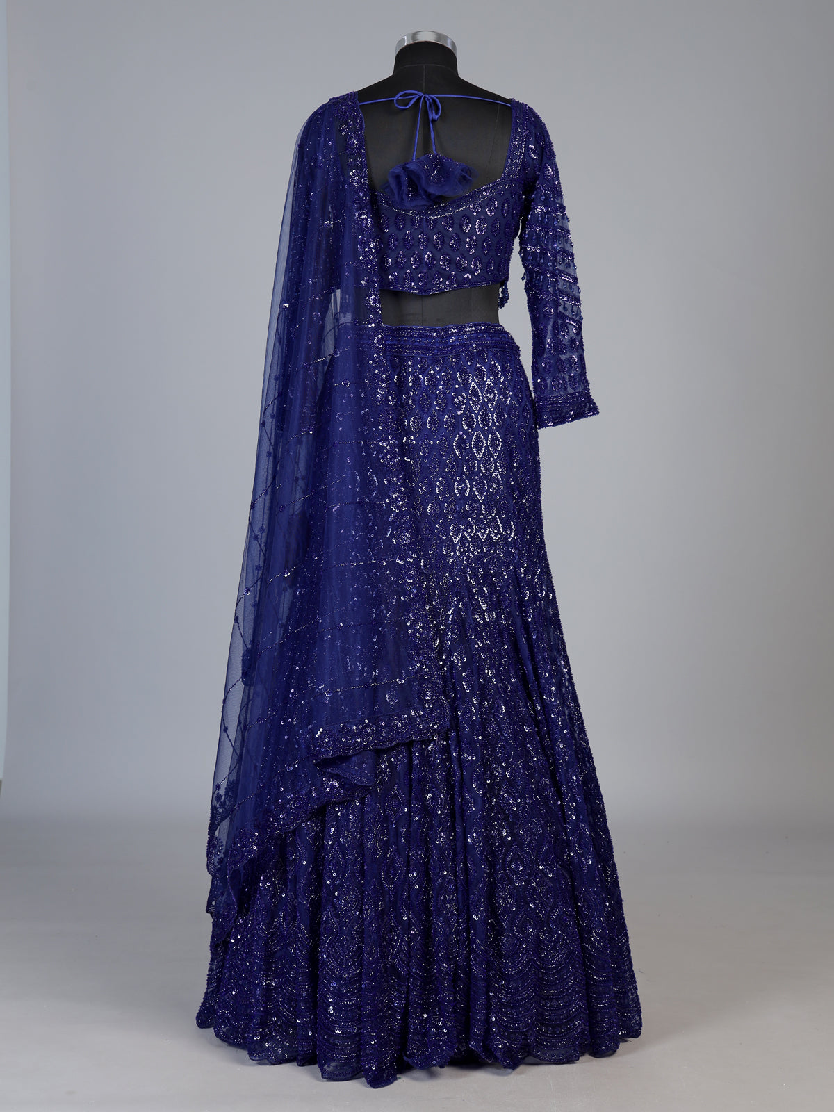 Navy blue crystal fringe designer lehenga choli for women