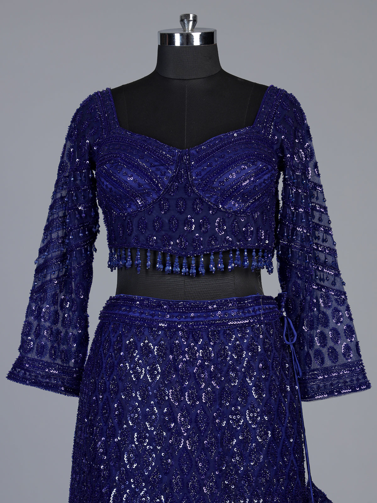 Navy blue crystal fringe designer lehenga choli for women