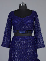 Navy blue crystal fringe designer lehenga choli for women