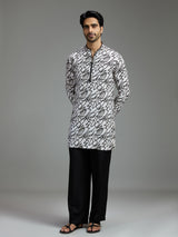Off white and black mens abstract print kurta suit