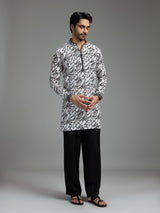 Off white and black mens abstract print kurta suit