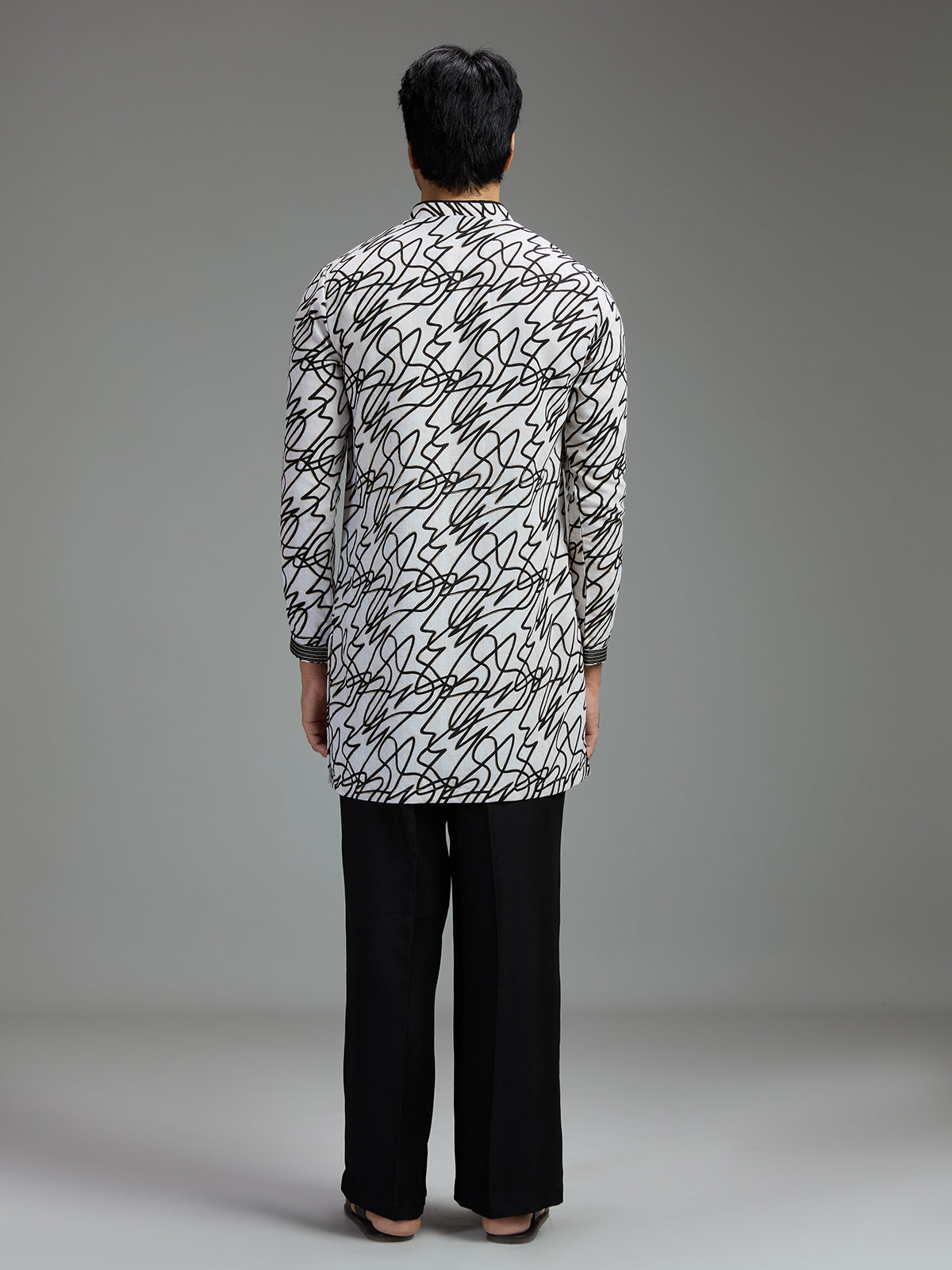 Off white and black mens abstract print kurta suit