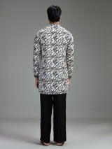Off white and black mens abstract print kurta suit