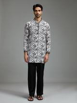 Off white and black mens abstract print kurta suit