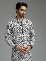 Off white and black mens abstract print kurta suit