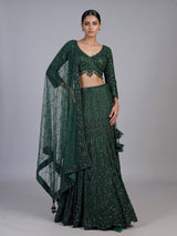Green crushed shimmer kalidar lehenga choli for women