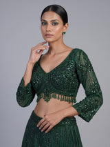 Green crushed shimmer kalidar lehenga choli for women