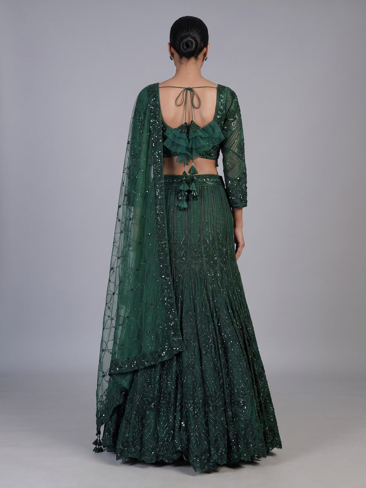 Green crushed shimmer kalidar lehenga choli for women