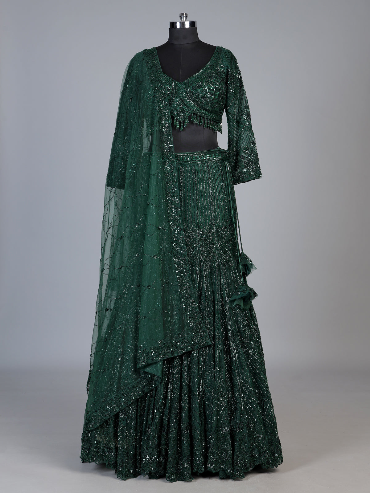 Green crushed shimmer kalidar lehenga choli for women