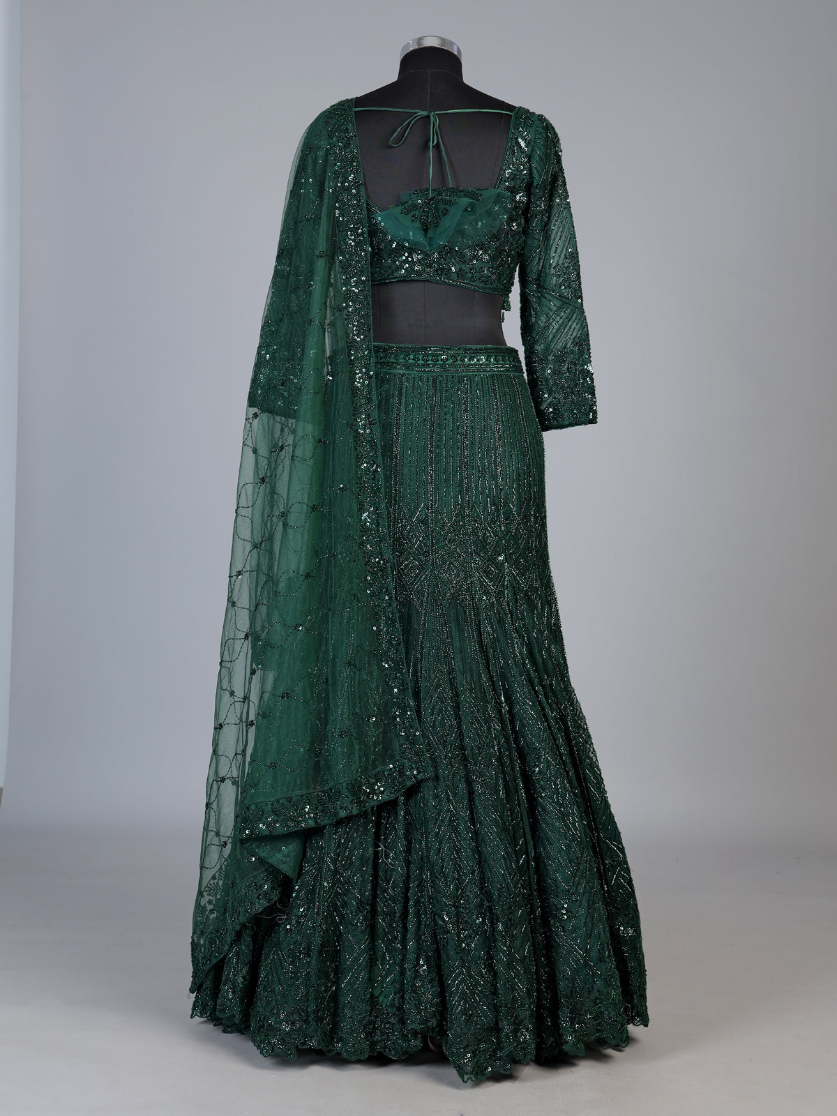 Green crushed shimmer kalidar lehenga choli for women