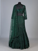 Green crushed shimmer kalidar lehenga choli for women