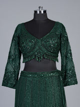 Green crushed shimmer kalidar lehenga choli for women