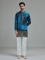 Blue mens bandhani botanical kurta suit