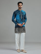Blue mens bandhani botanical kurta suit