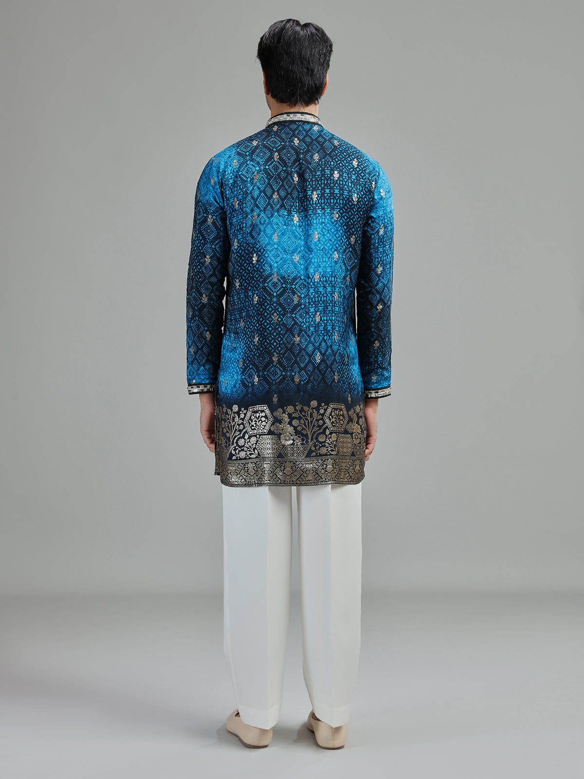 Blue mens bandhani botanical kurta suit
