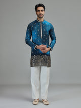 Blue mens bandhani botanical kurta suit