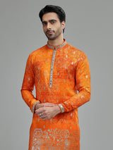 Orange mens heritage floral kurta suit