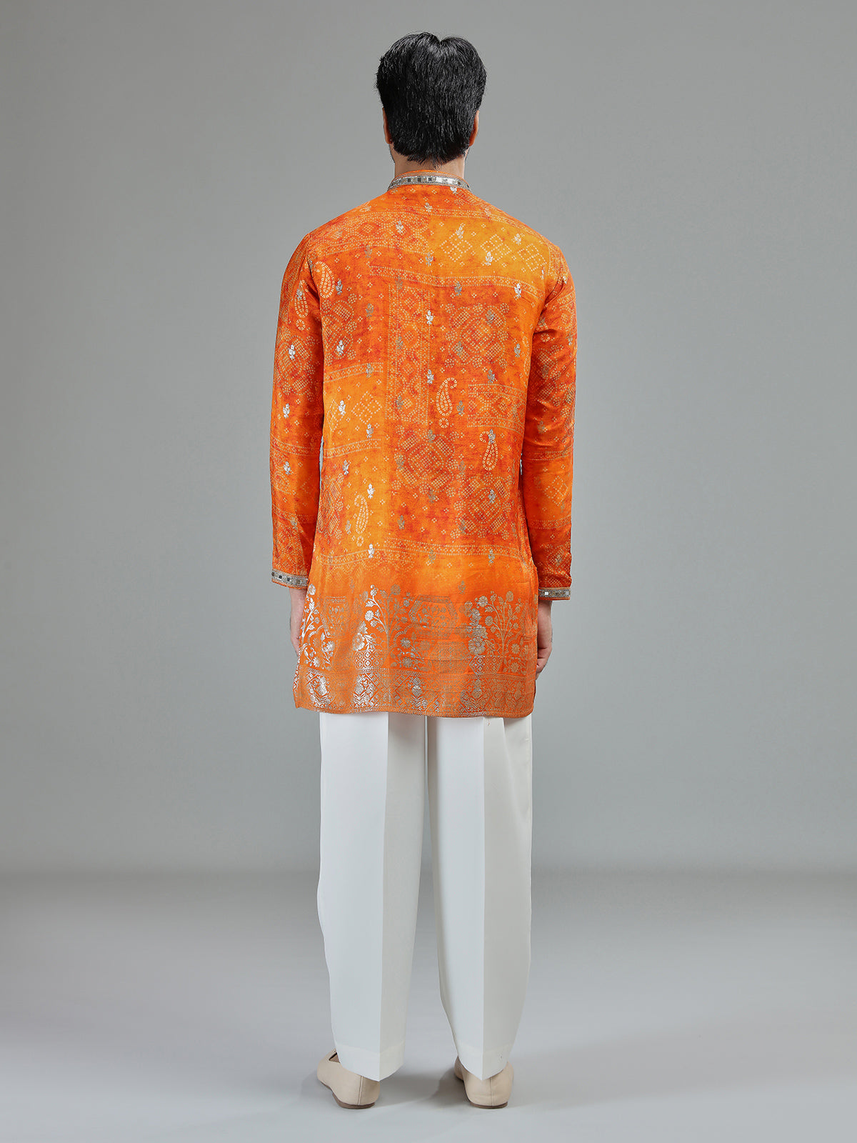 Orange mens heritage floral kurta suit