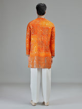 Orange mens heritage floral kurta suit