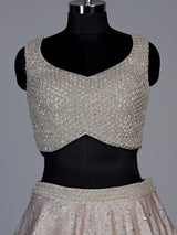 Metallic rose gold pre-draped lehenga choli for women
