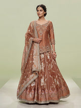 Rust peach jharokha zardozi lehenga choli for women