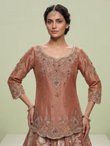 Rust peach jharokha zardozi lehenga choli for women
