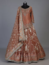 Rust peach jharokha zardozi lehenga choli for women