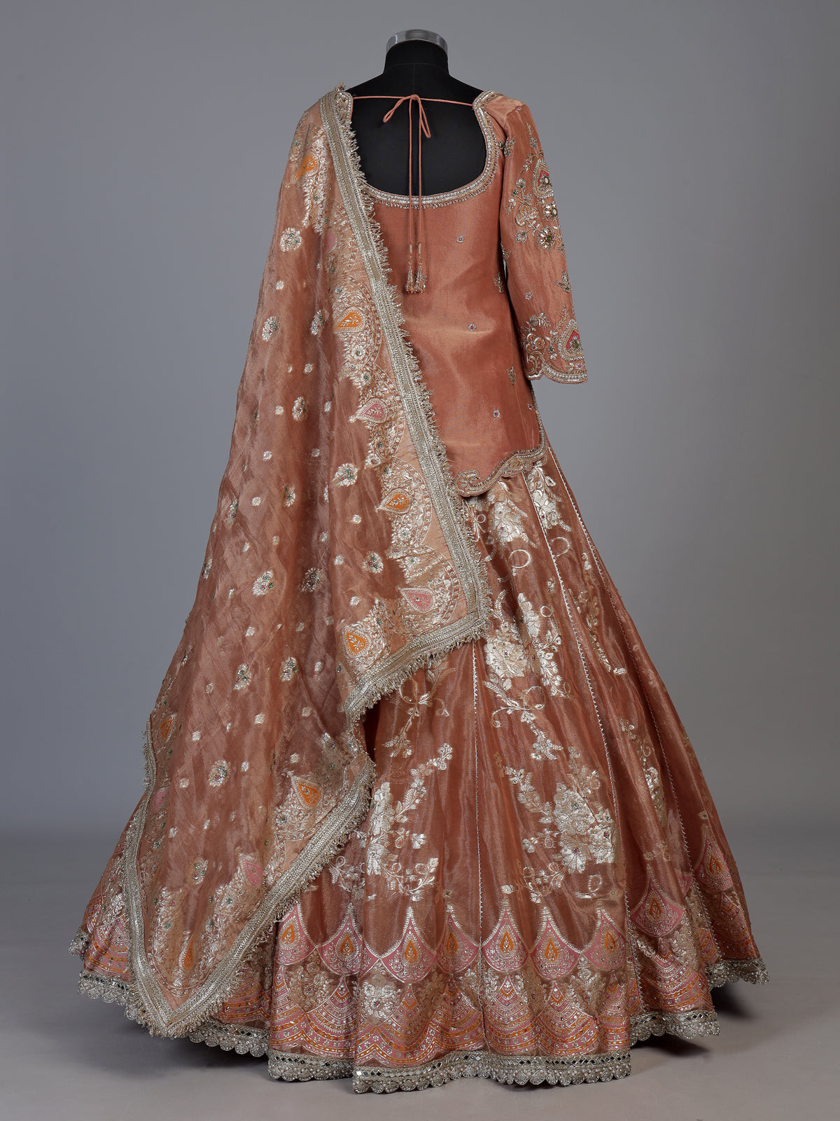 Rust peach jharokha zardozi lehenga choli for women