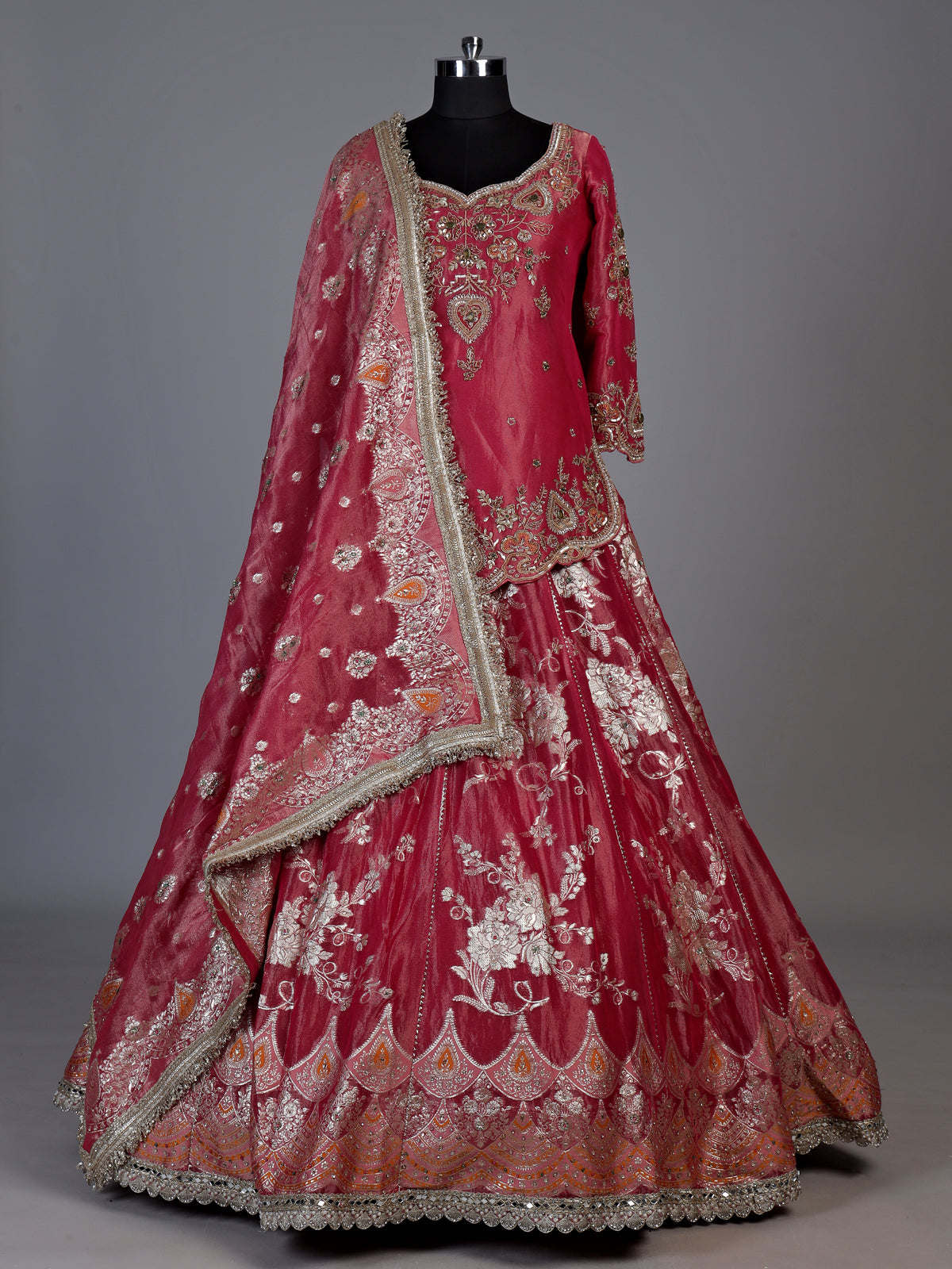 Rani pink jharokha embroidered lehenga choli for women