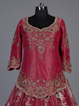 Rani pink jharokha embroidered lehenga choli for women