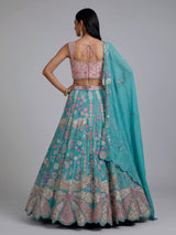 Turquoise blue floral lehenga choli for women