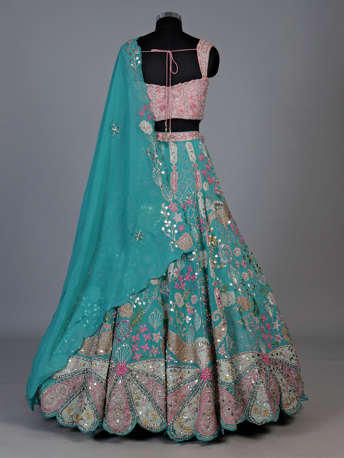Turquoise blue floral lehenga choli for women